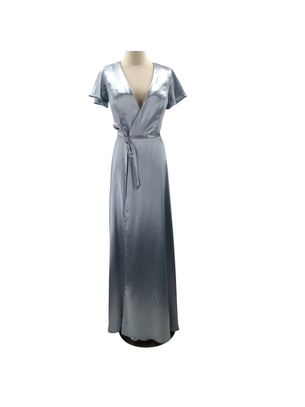FORMAL PARTY 2 XS baby blue Roseanne crystal satin wrap maxi dress NEW 0B11